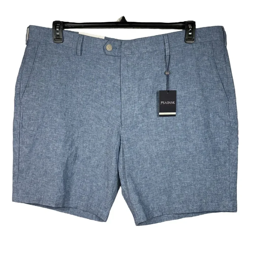 Jos. A. Bank Mens SZ 44 Linen Blend Shorts Tailored Fit Pockets Lightweight Blue